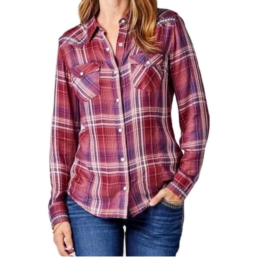 Wrangler Retro Western Full Button Front Shirt Top Size L NWT Women's Pearl Snap